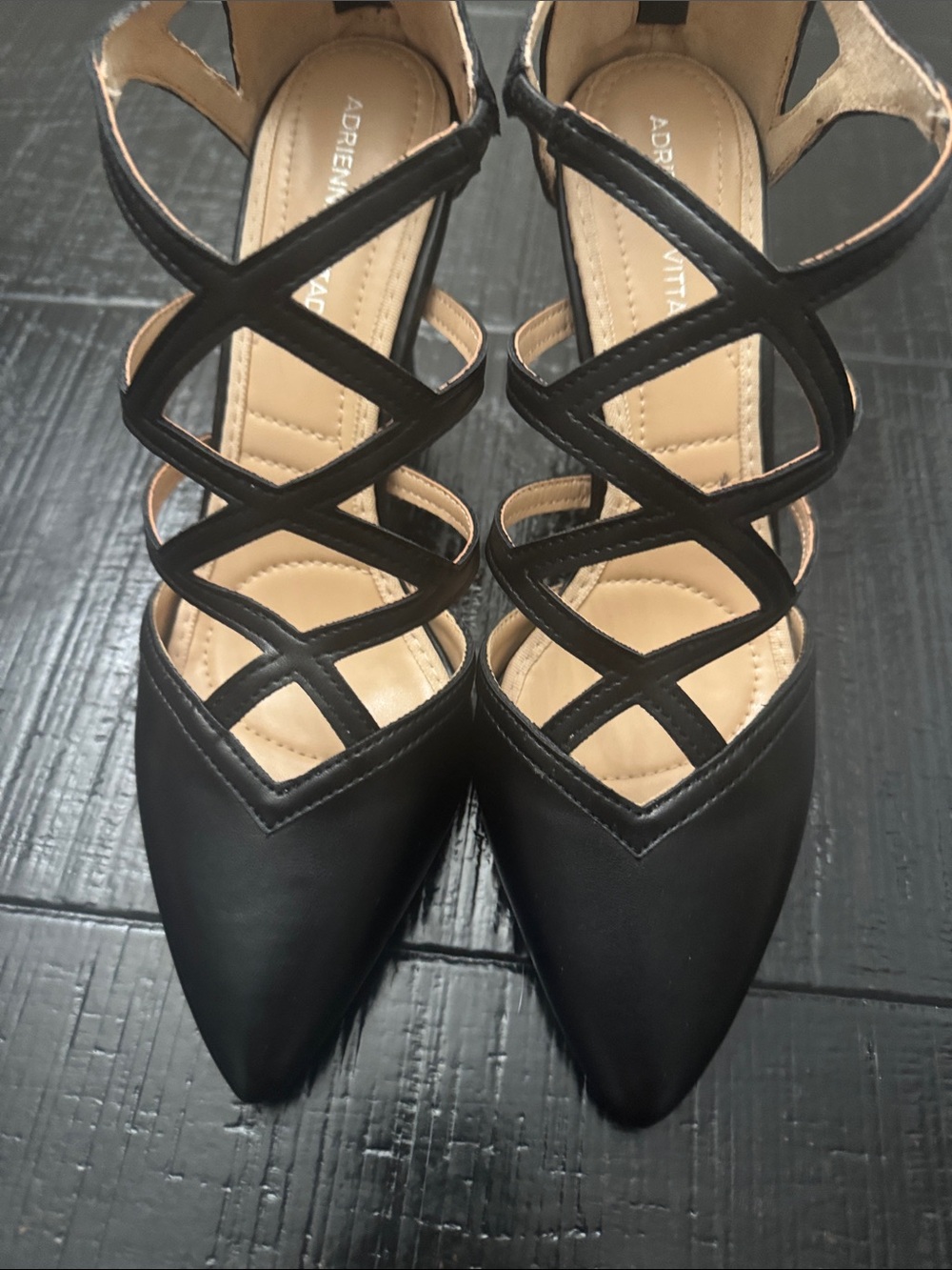 Adrienne Vittadini Black Crisscross Pointed Toe Heels